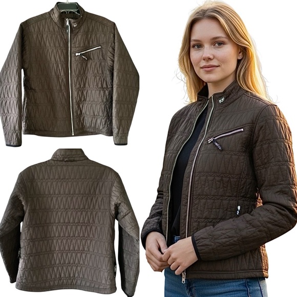 Kerrits Equestrian Brown Quilted Riding Jacket Zip Up Women's Size Large - Picture 2 of 16